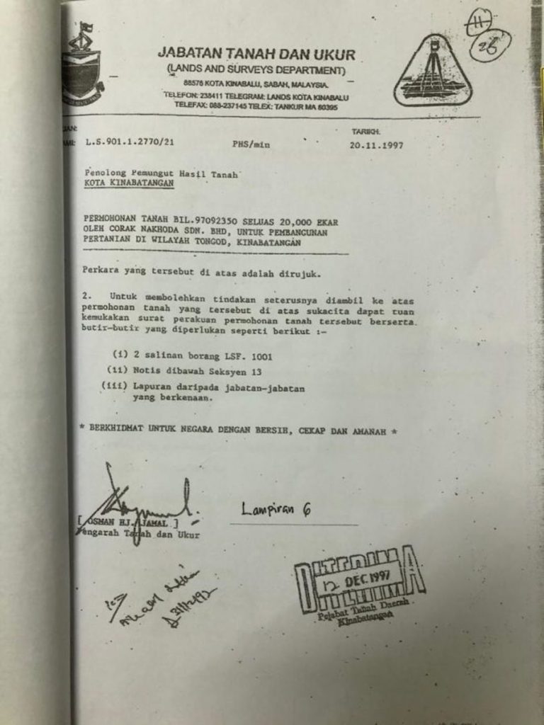 Surat Kepada Jabatan Tanah Dan Ukur Sabah